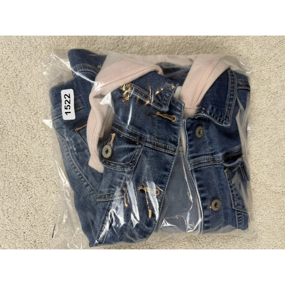 ABERCROMBIE Girls Size 9/10 Hooded Lined Blue Denim Trucker Jean Jacket #1522